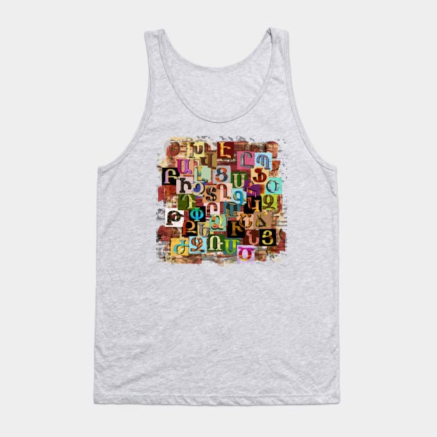 Armenian Textural Alphabet Tank Top by Peter Awax